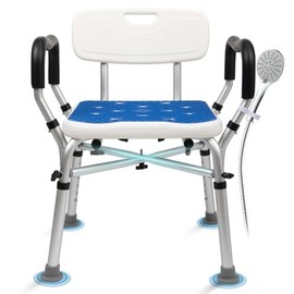 Upgrade Shower Chair for Elderly and Disabled: Non-Slip Silicon Pad Bariatric Shower Seat with Arms & Back, Height Adjust & Reinforced Crossbars, 550lbs Heavy Duty Shower Chair for Inside Shower