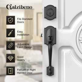 Calzibeno Front Door Lock Set, Black Front Door Handle and Deadbolt Set, Vintage Exterior Door Lock Set, Front Door Handle with Single Cylinder, Reversible for Right & Left, Matte Black