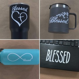 Blessed Decals Pack: Heart Cross, Infinity, Text (Small 3.5", Black)