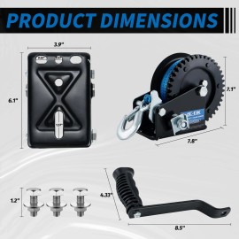 AC-DK 2000lbs Boat Trailer Winch w/ 26FT Strap Portable Hand Crank for Boat, Truck