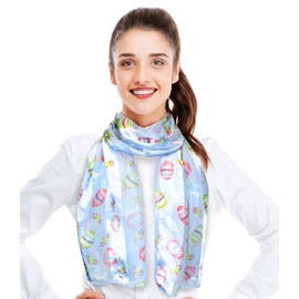 CBC Crown Women's Lightweight Easter Bible Prayer Hands Silk Feeling Satin Striped 13"x60" Fashion Scarf (Easter Egg - Blue)