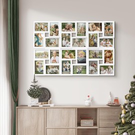 J.M.Deco Collage Picture Frames for Wall 24 Slots, Large Photo Frame Gallery Puzzle Collage Wall Hanging for 4 x 6 Photo, Christmas Gift for Family or Friends - Pure White
