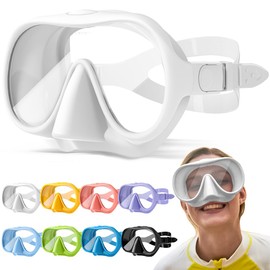 HINATAA Snorkel Set Adults, Macaron Frameless Diving Goggles, 180° Ultra Wide Vision, Anti-Fog Snorkel Mask, Anti-Leak Professional Diving Mask, Swimming Goggles for Women and Men (White)