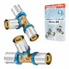 Rimex Press Fitting PEX T-Piece 20 x 16 x 20 mm, Reducer Press Fitting, Drinking Water & Heating, U-Contour, Brass, Stainless Steel Sleeve