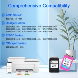 KCMYTONER 65XL Remanufactured Ink Cartridge Replacement for HP 65 XL Compatible with DeskJet 3755 3772 Envy 5055 5058 AMP 100 120 Printer (5 Tri-Color)