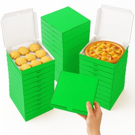CAOXIAOXUYAO 50 Pcs Mini Pizza Boxes Mini Dessert Boxes，5.1 x 5.1 x 0.78 inches for Parties, Bakeries, and Food Delivery,Celebrations，Christmas Birthdays (Green)