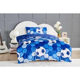 GC GAVENO CAVAILIA kids Duvet Cover Single - Football Bedding & Linen Set With Pillowcase - Soft Comforter Covers (135x200 cm) - Geometric Quilt Cover - Blue