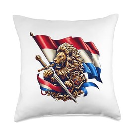 Vintage Dutch Banner Fan Netherlands Flag Retro Lion Throw Pillow
