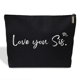 HUQIL Makeup Bag for Women Love You Sis, Sister Gifts from Sister, Friends Gift for Women Sister Besties Coworker Friendship Graduation Gift Toiletry Cosmetic Bag, Zipper Organizer Pouch -FS292