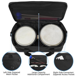 Amazing Fair Bongo Drum Bag — Standard Size — 3 Extra Pockets for Accessories, Removable Padded Shoulder Strap, Heavy-Duty Padded Case (Black)