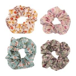 Healvian 4pcs Elegant Retro Floral Hair Tie Women Hair Accessories Soft Bands Stylish Elastic Scrunchies