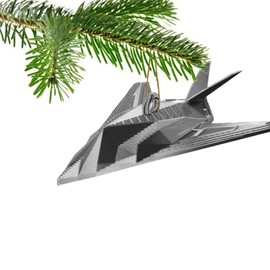 F117 Nighthawk Stealth Aircraft Christmas Bauble Decoration Xmas Noel (Silver)