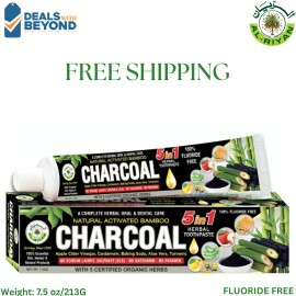 Al Riyan Organic Bamboo CHARCOAL Herbal Toothpaste pack of 2 Al Riyan 5in1 Fluoride Free