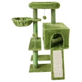 MIAO PAW 10Green Cute Cat Tree Tower Hammock for Indoor Cats - Condo with Sisal Scratching Posts，Jump Platform Cat Furniture Activity Center Play House Bed