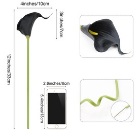 SITUMEIZI 24 PCS Black Fake Flowers Artificial Calla Lily Silk Flowers Real Touch for Mother's Day Easter Home Kitchen Decor Wedding Bouquet Office Spring Decoration