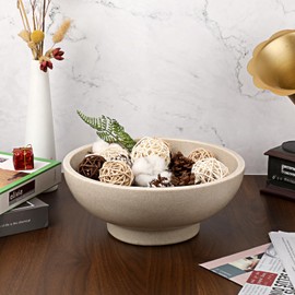 GUSHBIN Large Decorative Bowl, 10.6" Resin Fruit Bowl Key Bowls for Entryway Table, Modern Handicraft Decorative Bowls Pedestal Bowl for Fruit Keys Kitchen Counter Home Decor, Beige