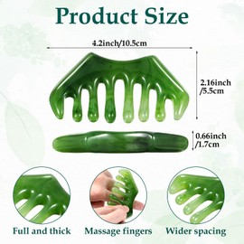2PCS Jade Comb Hair Gua Sha Scalp Gua Sha Green Massage Stone Hair Comb Multifunctional Handheld Head Tools Jade Natural Guasha Scraping Scalp Comb for Head Relaxation Acupoint Treatment Hair Growth