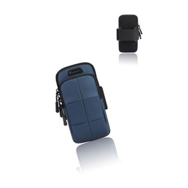 Sweatproof Workout Arm Band with Phone Holder & Cup Pouch, Water Bottle Carrier, for Running, Walking, Hiking Blue (Fits Most Phones & Bottles)