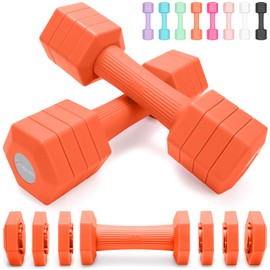 Adjustable Dumbbells Set, 4 in 1 Hand Weights Set for Women Men 10 LB Dumbbell Pair Each 2lbs 3lbs 4lbs 5lbs Weights Dumbbells Set with TPU Soft Rubber Handle for Home Gym Exercise Fitness - Orange