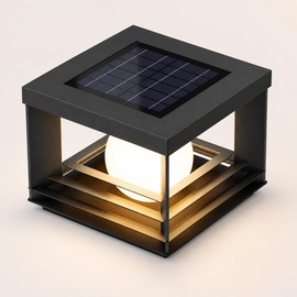 Solar Post Lights Outdoor, Modern Exterior Stainless Steel Pillar Light, Black Finish Waterproof Column Lamp with Dusk to Dawn LED Outside Post Cap Lamp for Garden, Backyard, Courtyard, Patio
