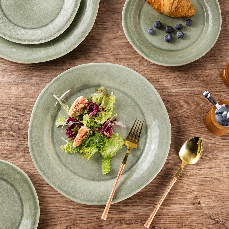 AmorArc Ceramic Dinnerware Sets, Handmade Stoneware Reactive Glaze Plates and