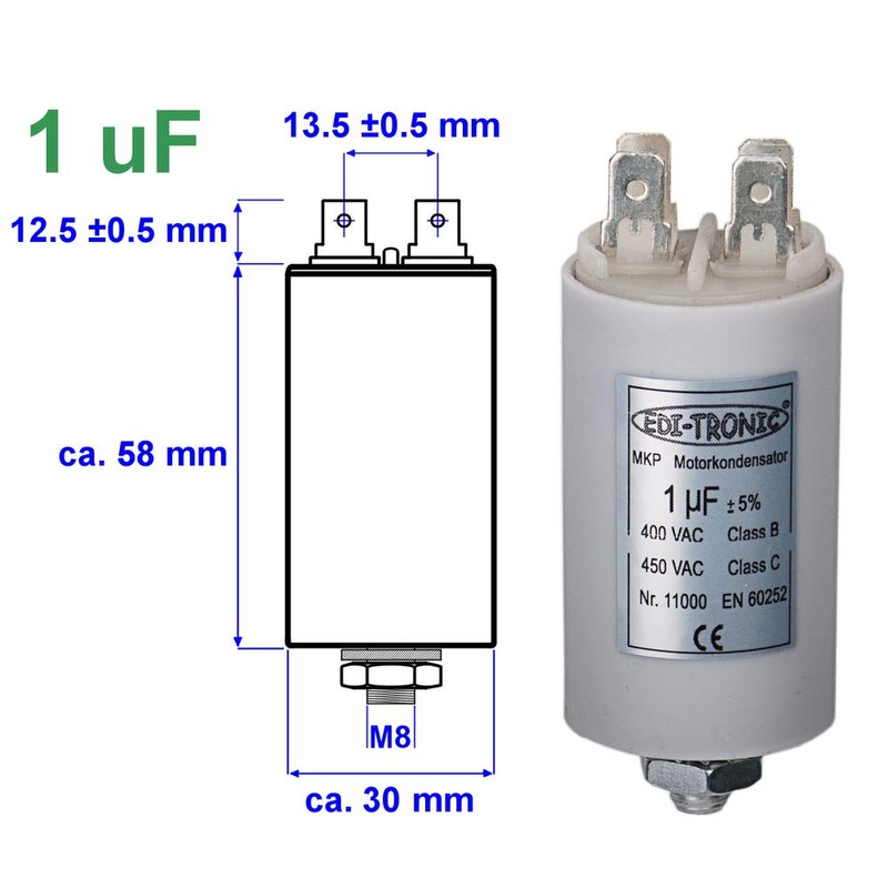 Starting Capacitor, Motor Capacitor, Working Capacitor MKP 1 μF, 450