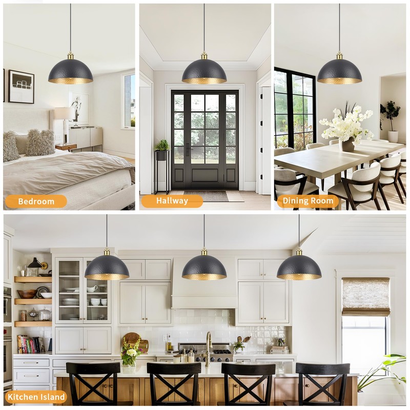 Febeleven Black Farmhouse Pendant Light with Hammered Metal Shade Vintage