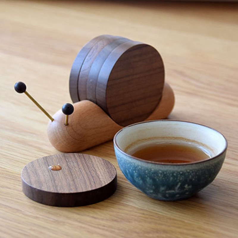 Wood Mug Coaster Heat Insulation Cute Snail Shape 5pcs Wooden