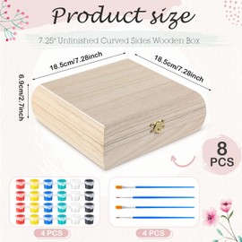 Joyfolk 8 Pack Unfinished Wooden Boxes with Hinged Lid and Clasp, Curved Side Unpainted Wood Keepsake Storage Box for DIY Crafts, Jewelry, Gifts, Wedding Favors (7.28 x 7.28 x 2.72 in)