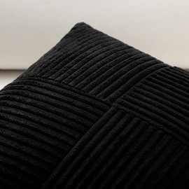 Sungeek Set of 1 Decorative Cushion Cover 30 x 50cm Soft Corduroy Striped Cross Patchwork Textured Pillow Covers Solid Lumbar Throw Pillow Cases for Sofa Bed Patio 12x20 Inch, Black