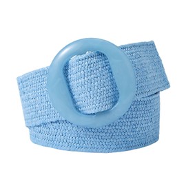 Jdlsppl - Cinturón trenzado elástico para mujer, con hebilla de ratán, sin agujeros, estilo bohemio, para verano, de rafia, Sky Blue 307, EXCH-G