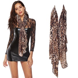 Vikodah Womens Silky Neck Scarf Leopard Chiffon Scarves Soft Smooth Satin Bandana Head Wraps Extra Large Size