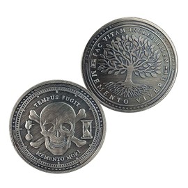 AtSKnSK Tempus Fugit Coin - Memento Mori Skull Commemorative Coin - Life and Death Challenge Coin - Stoic Collector's Coin and Gift for Philosophy Lovers