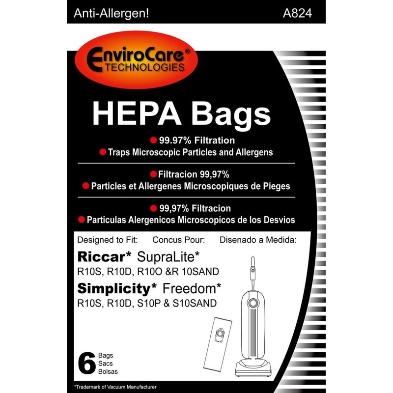 EnviroCare Replacement HEPA Vacuum Cleaner Bags Designed to fit Riccar