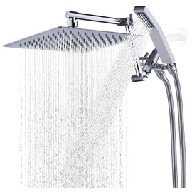 G-Promise All Metal 10 Inches Rainfall Shower Head with Handheld Spray Combo, 3 Settings Diverter, Adjustable Extension Arm with Lock Joints, 71 Inches Stainless Steel Hose (Chrome)