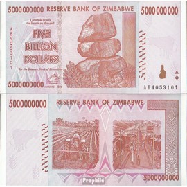 Prophila Collection Banknote Zimbabwe Pick No: 84 UNC 2008 5 Billion Dollars (Banknotes for Collectors - No Means of Payment) Cars/Road Traffic