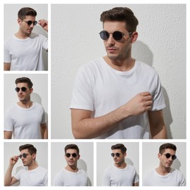 H HELMUT JUST Round Sunglasses Men Women Sunglasses Metal Frame Vintage Retro UV400 Protection (Gun,Grey)