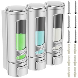 FwQoFvk 3 in 1 Shampoo Dispenser with Clear Window, Wall Mounted Conditioner Container, Body Wash Container, Refillable Soap Dispenser for Shower Home Hotel SPA 21.5×20×7cm(White)