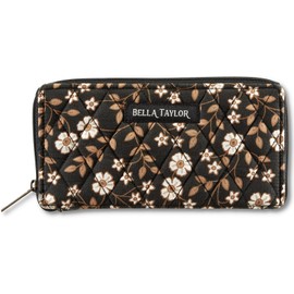 Bella Taylor Slim Card Wallet for Women | Quilted Cotton Fabric Zip Around Credit Card Wallet with RFID Protection | Vintage Vine Midnight