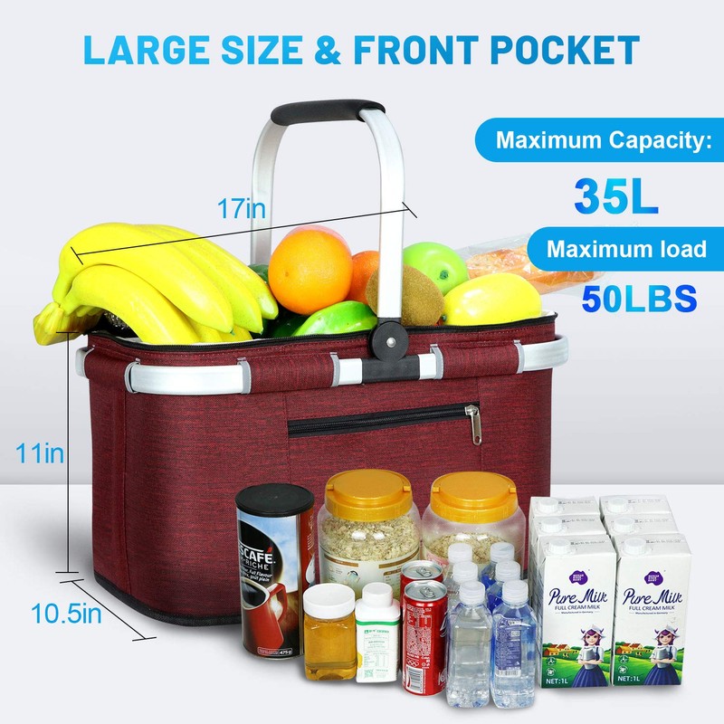 LIQING 35L Large Picnic Basket 2 Layers of Internal Pockets