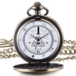 BOSHIYA Quartz Pocket Watches with Chain Gravity Falls Bill Cipher Theme Pocket Watch Vintage Bronze Pocket Watch/Gift Box