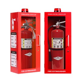 Fire Extinguisher Cabinet | Wall & Surface Mount | Holds 2.5 Pound, 5 lb or 10 lb Extinguishers | Optional Alarm & Lock | Fire Safety Instructions Included (Red, Metal)