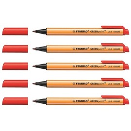 STABILO Pack of 5 Greenpoint Felt Pens with Broad Tip 0.8 mm Red
