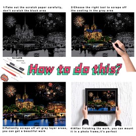 DESINIK Scratch Painting Kits for Adults Rainbow Painting Art Paper, World Famous City DIY Night View Scratchboard for Adults and Kids with 4 Tools,Size 11.2''x16'' (Notre Dame de Paris)