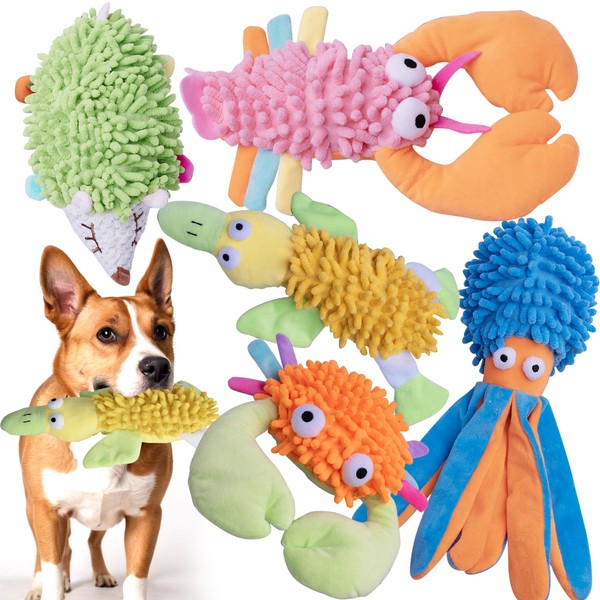 MIXCOTIA 5 Pack Dog Squeaky Toys Bulk Set,Puppy Teething Chew
