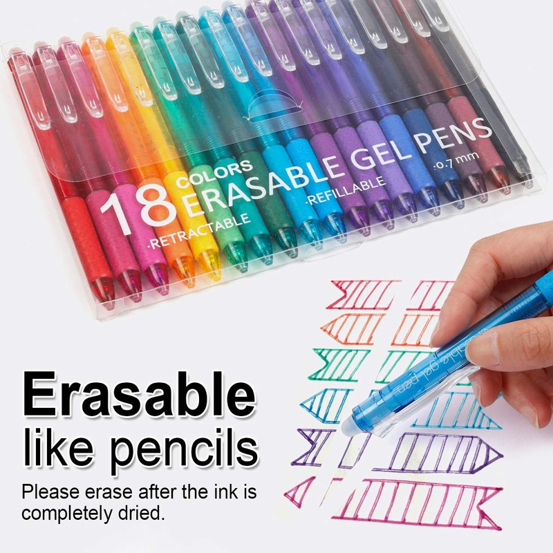 Vanstek 18 Colors Retractable Erasable Gel Pens Clicker, Fine Point(0.7),