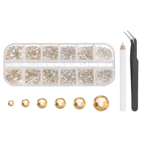 uxcell 1500Pcs Round Flatback Rhinestones Set, 6 Size Glass Flat-Back