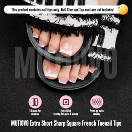 MUTIOVO Extra Short Toe Nail White French Tip BERRY PINK,Soft Gel False Toenail Extension Kit,Thick Sharp Square Press On,Need Builder Gel & Apply Top Coat, No Glue included,for DIY x16 Sizes 224 pcs