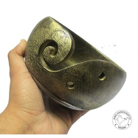Premium Solid Dark Hard Wood Crafted Wooden Portable Antique Brass Green Yarn Bowl | Knitting | Crochet Holder | Hind Handicrafts (6 x 6 x 3 inch)