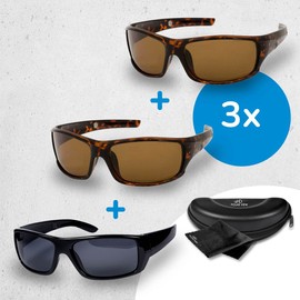 HD Polar View - polarisierte Sonnenbrille für Damen & Herren - Brillen Set 2 Stk braun & 1 Stk schwarz - Brillengläser mit UV400 Schutz der Kategorie 3 - Unisex Modell mit Brillenetui und Putztuch